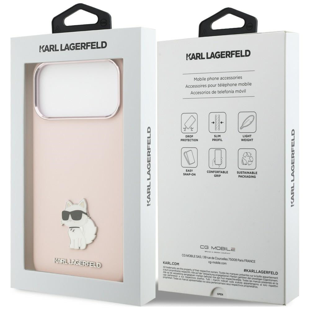 Suojakuori Apple iPhone 18 Pro Max / 17 Pro Max -puhelimelle, Karl Lagerfeld, Choupette Metal Pin, vaaleanpunainen