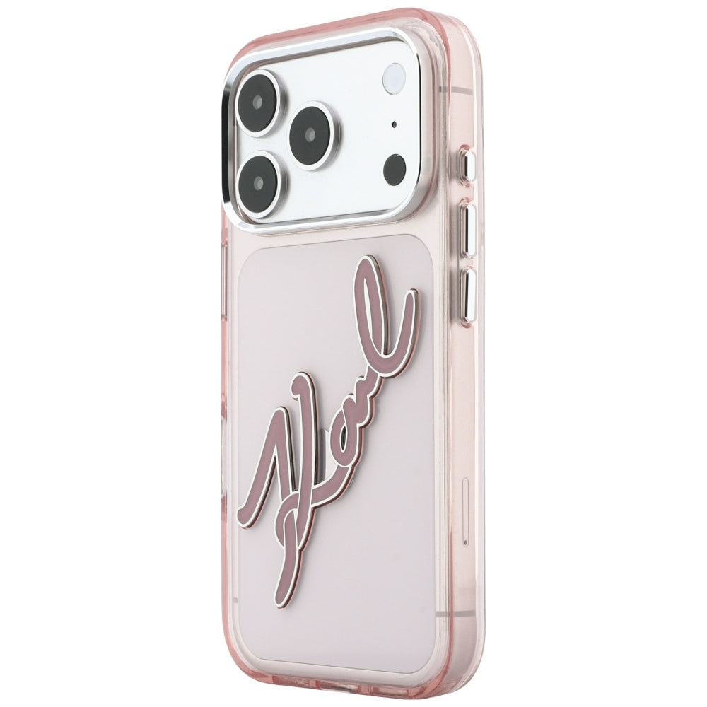 Kuori Apple iPhone 18 Pro Max / 17 Pro Max, Karl Lagerfeld, IML Big Signature Resin Logo Metallikehys, Vaaleanpunainen