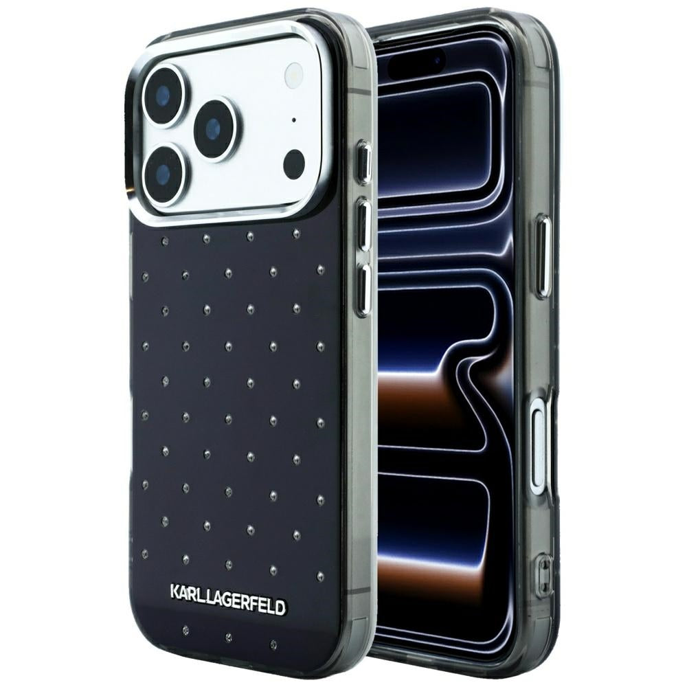 Kuori Apple iPhone 18 Pro Max / 17 Pro Max, Karl Lagerfeld, IML strassit ja sähköpinnoitettu logo, musta