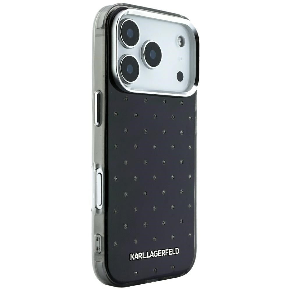 Kuori Apple iPhone 18 Pro Max / 17 Pro Max, Karl Lagerfeld, IML strassit ja sähköpinnoitettu logo, musta