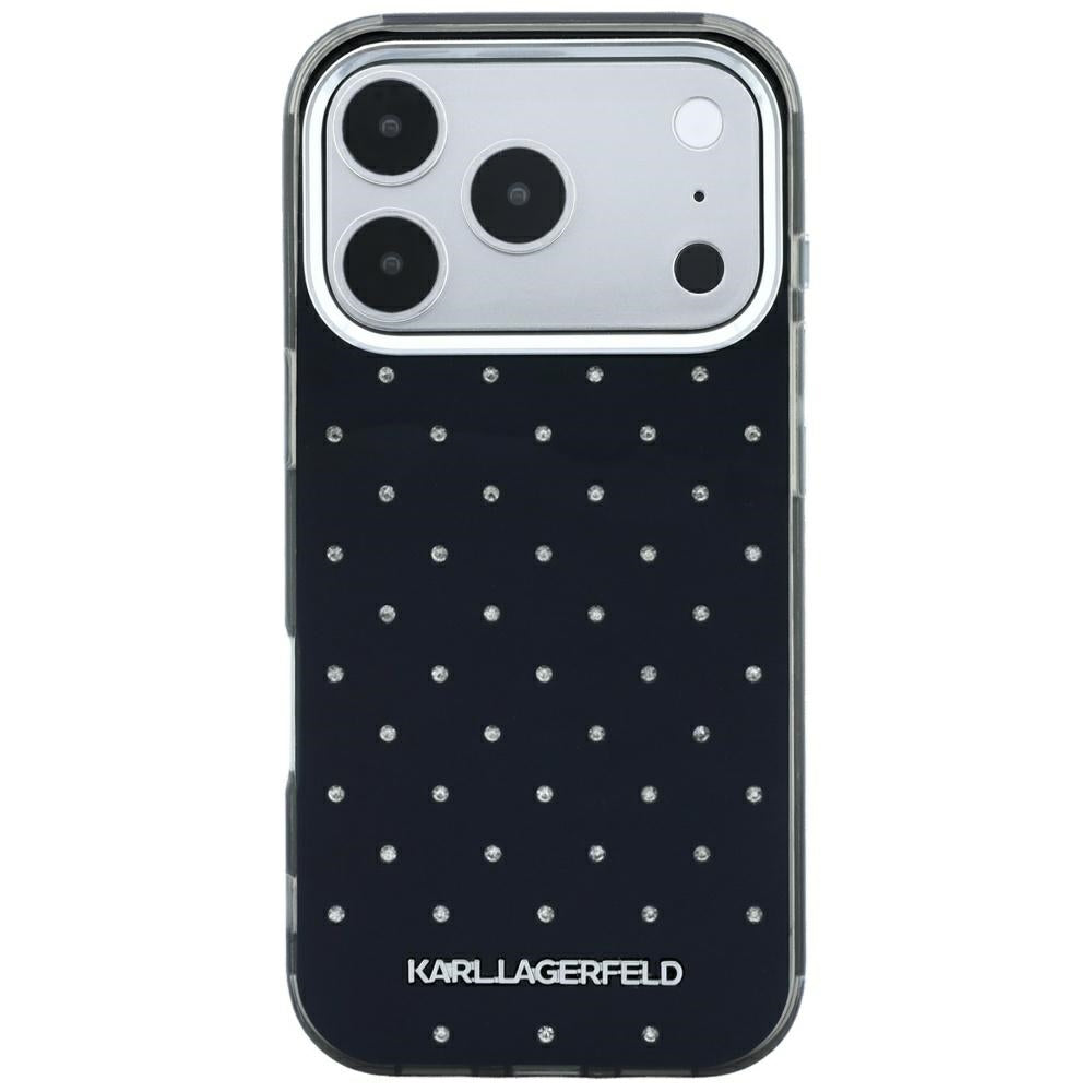 Kuori Apple iPhone 18 Pro Max / 17 Pro Max, Karl Lagerfeld, IML strassit ja sähköpinnoitettu logo, musta