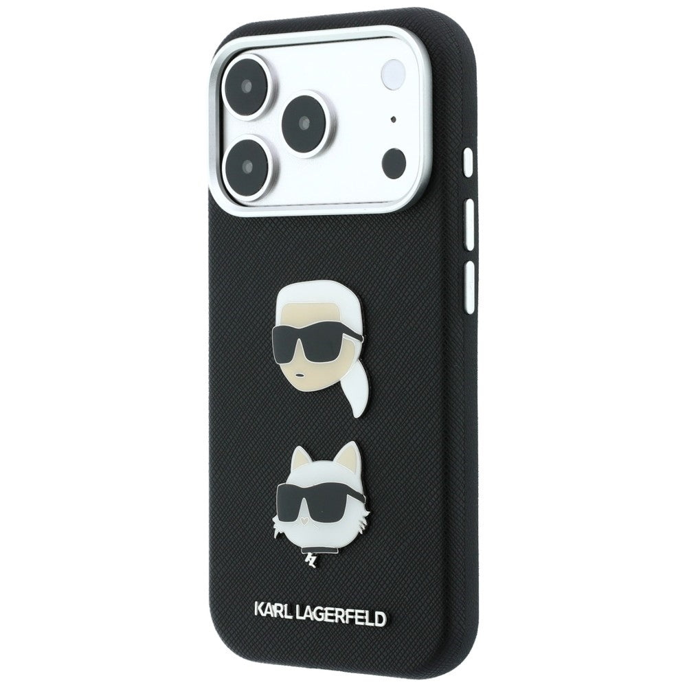 Suojakuori Apple iPhone 18 Pro Max / 17 Pro Max -puhelimelle, Karl Lagerfeld, Saffiano Crossbody Karl & Choupette Head's Pins -logo, musta