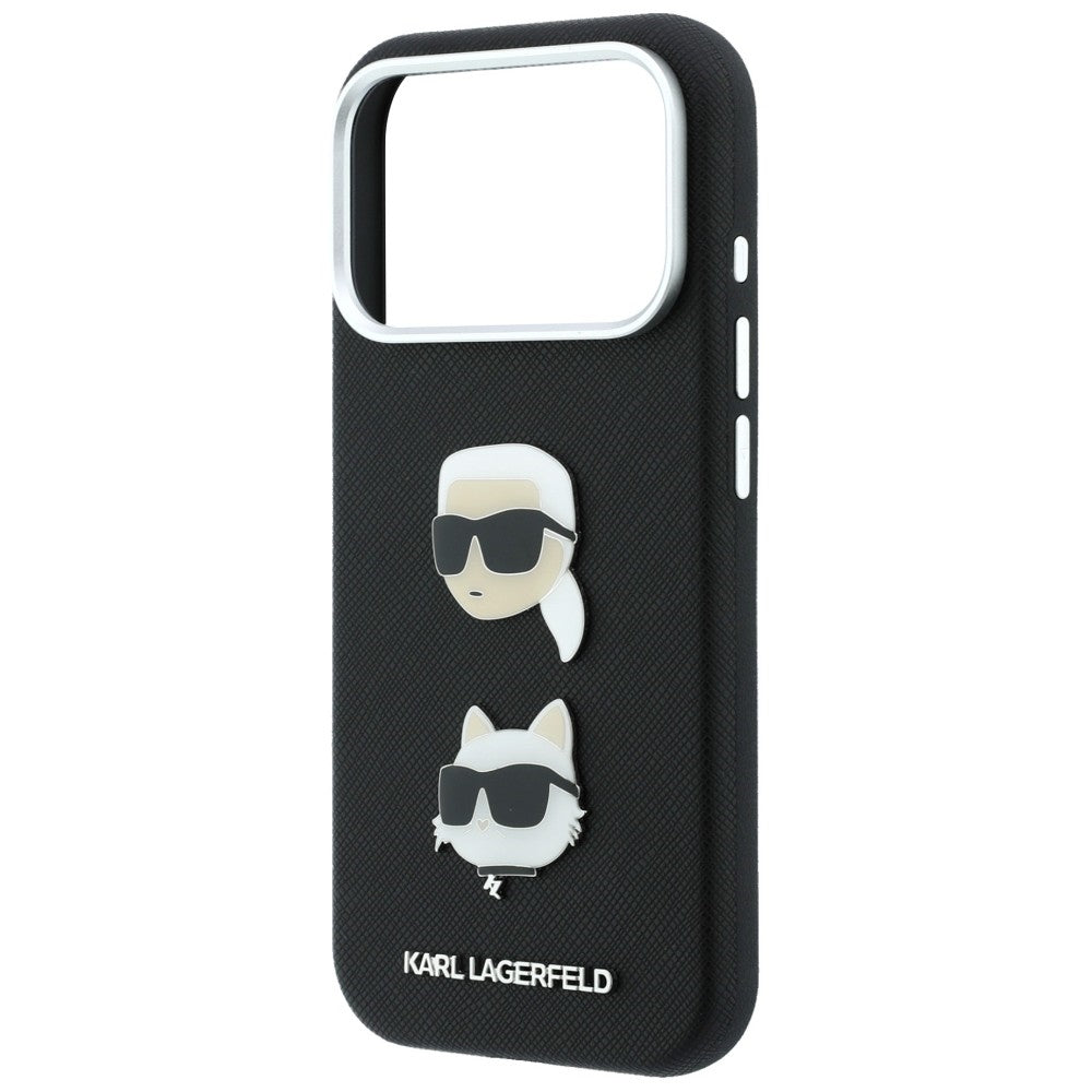 Suojakuori Apple iPhone 18 Pro Max / 17 Pro Max -puhelimelle, Karl Lagerfeld, Saffiano Crossbody Karl & Choupette Head's Pins -logo, musta