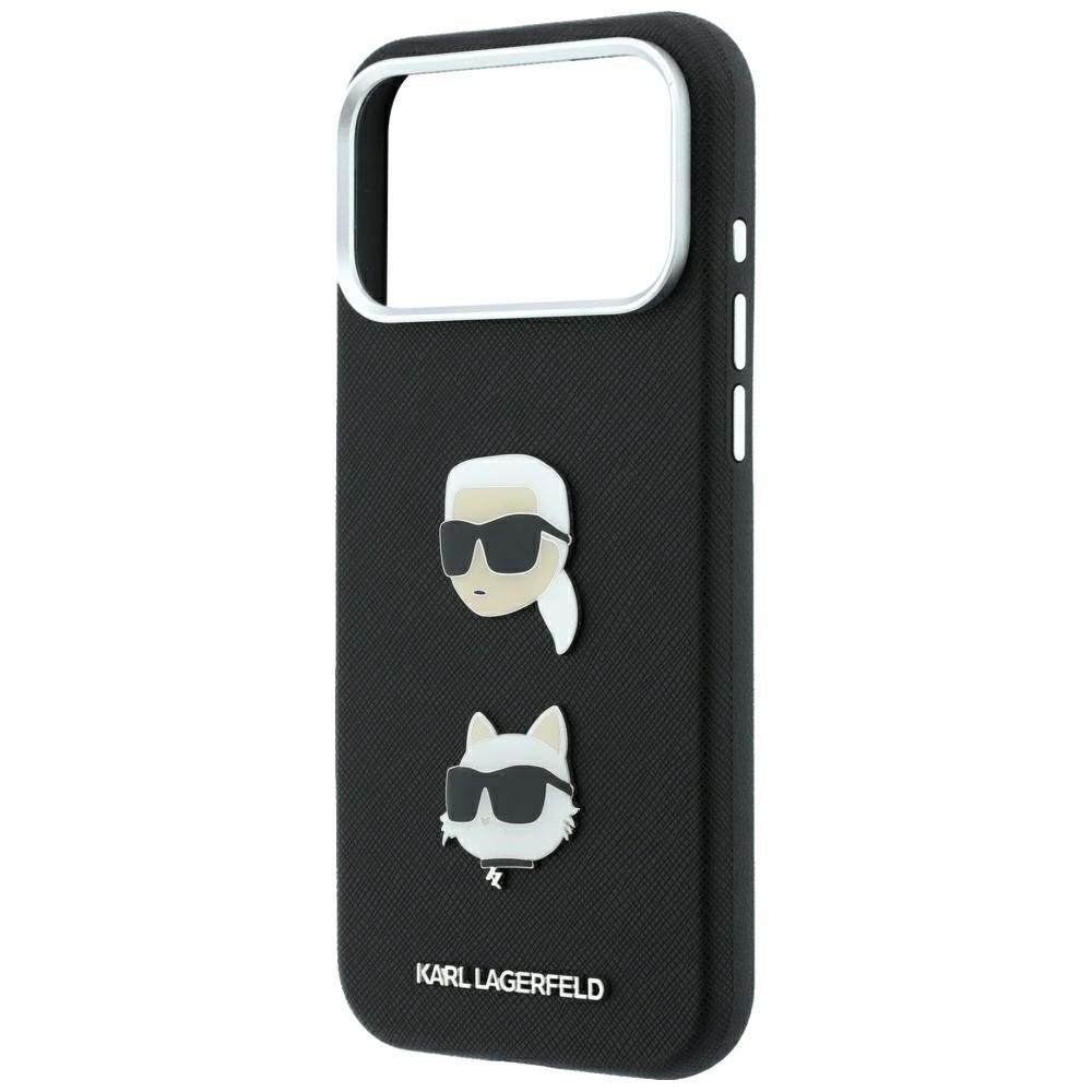 Kuori Apple iPhone 18 Pro Max / 17 Pro Max, Karl Lagerfeld, Saffiano Karl & Choupette -pinnillä ja logolla, Musta