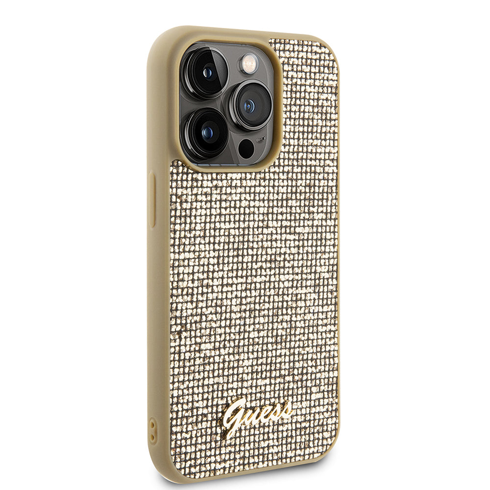 Kotelo Apple iPhone 15 Prolle, Guess, PU Square Mirror Script Logo, Kultainen GUHCP15LPMSDGSD