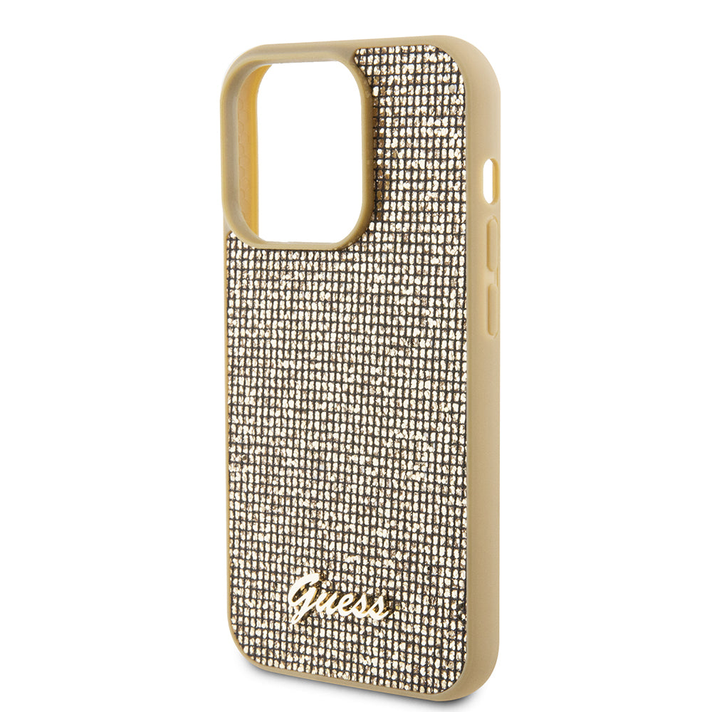 Kotelo Apple iPhone 15 Prolle, Guess, PU Square Mirror Script Logo, Kultainen GUHCP15LPMSDGSD
