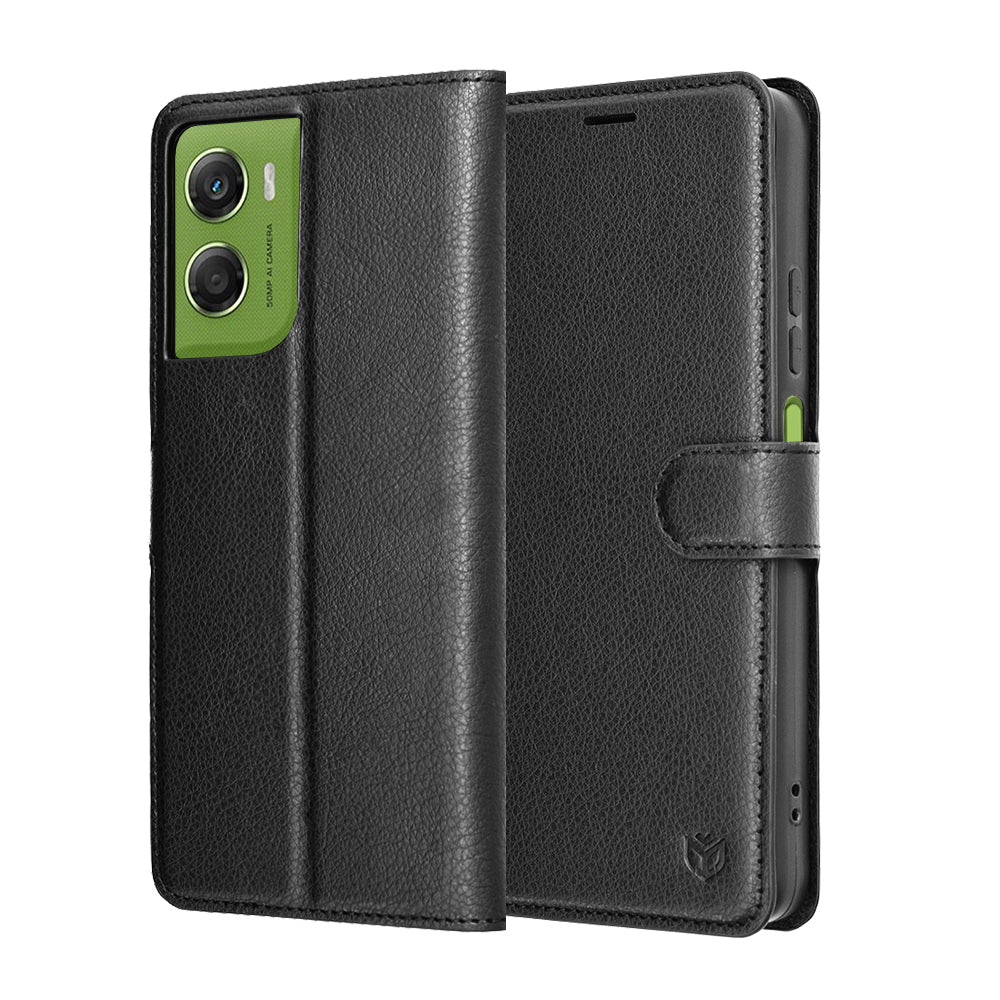 Kotelo Motorola Moto G06:lle, Techsuit, Leather Folio, Musta