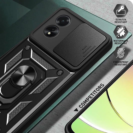 Kuori Oppo A18 / A38:lle, Techsuit, CamShield, Musta
