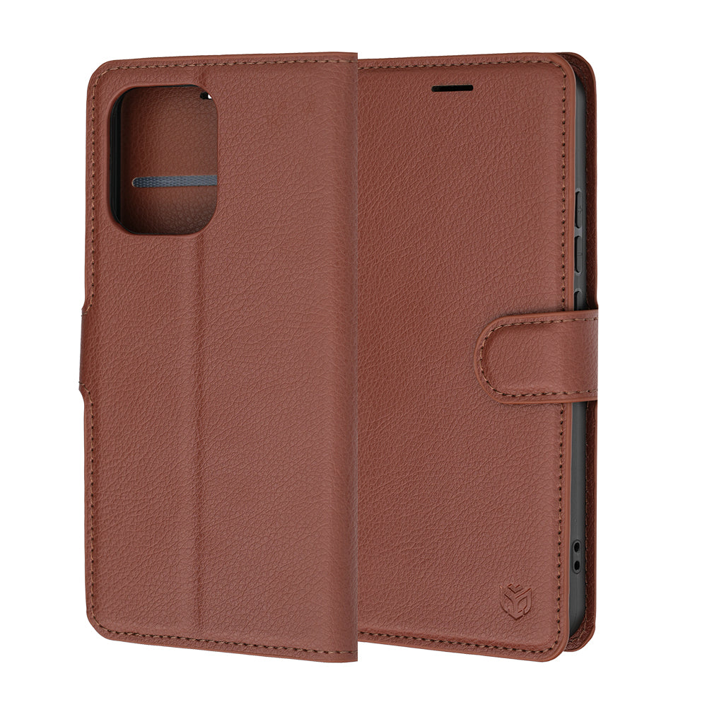 Kuori Oppo A6 Pro 5G / A6 Pro 4G:lle, Techsuit, nahkainen folio, ruskea