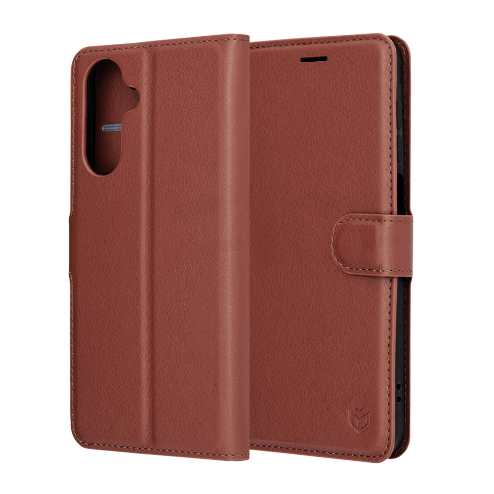 Kuori Samsung Galaxy A17 4G / A17 5G:lle, Techsuit, nahkainen folio, ruskea