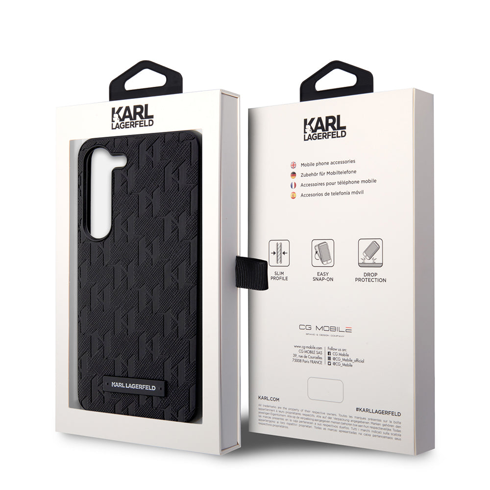 Kotelo Samsung Galaxy S23 S911:lle, Karl Lagerfeld, Saffiano Monogram Metal Logo, Musta