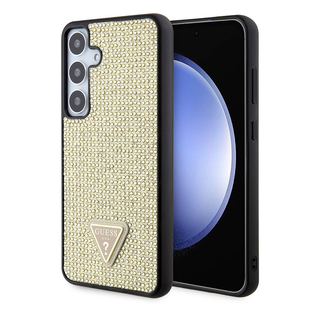 Kotelo Samsung Galaxy S24+ S926:lle, Guess, Rhinestone Triangle Logo, Kultainen