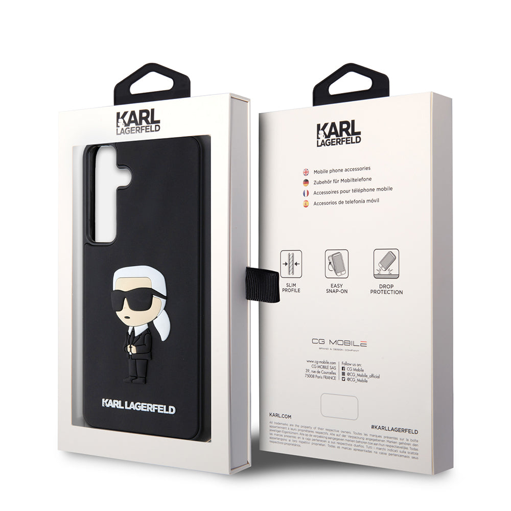 Kotelo Samsung Galaxy S24+ S926:lle, Karl Lagerfeld, 3D Rubber Ikonik Karl, Musta