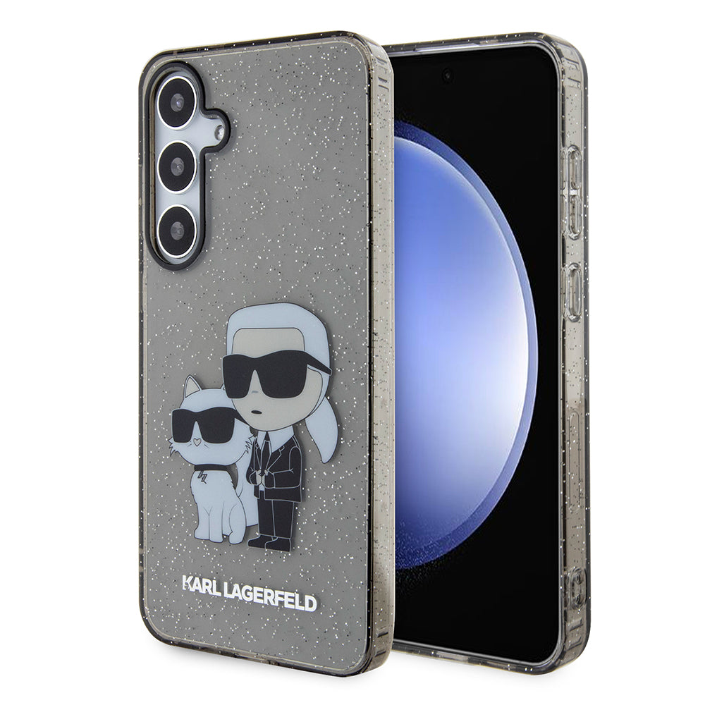 Kotelo Samsung Galaxy S24+ S926:lle, Karl Lagerfeld, Glitter Karl & Choupette, Sininen