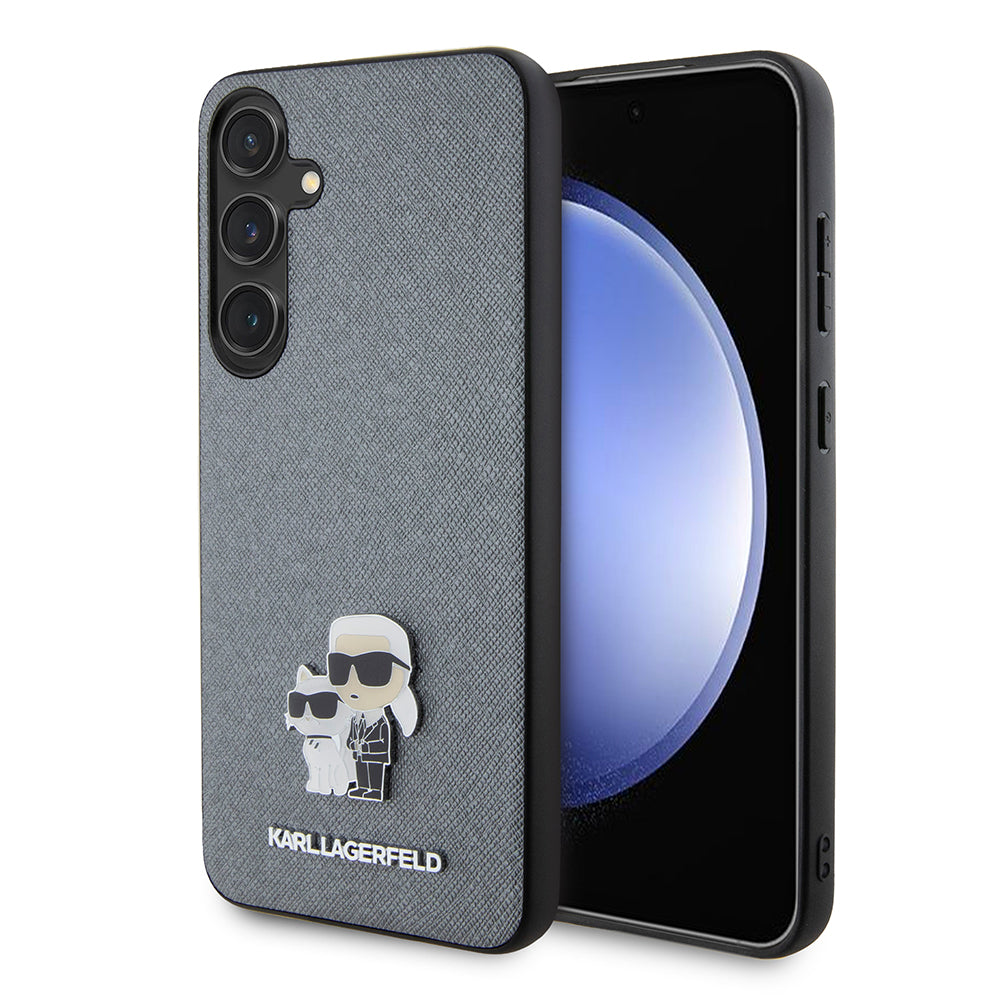 Suojakotelo Samsung Galaxy S24+ S926:lle, Karl Lagerfeld, Saffiano Karl & Choupette Metal, Harmaa