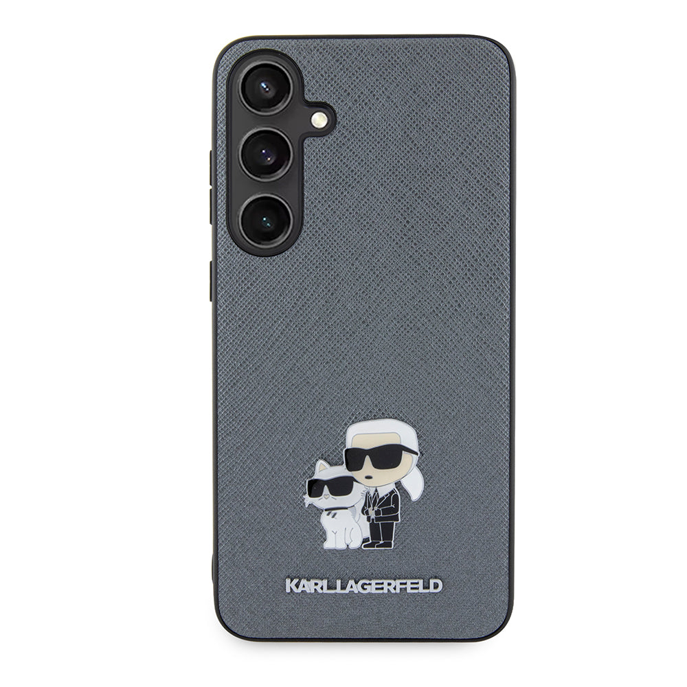 Suojakotelo Samsung Galaxy S24+ S926:lle, Karl Lagerfeld, Saffiano Karl & Choupette Metal, Harmaa