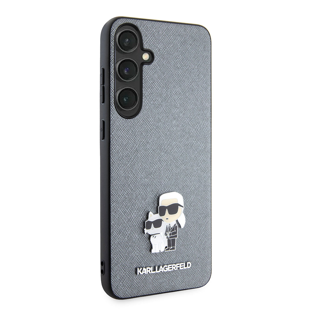 Suojakotelo Samsung Galaxy S24+ S926:lle, Karl Lagerfeld, Saffiano Karl & Choupette Metal, Harmaa