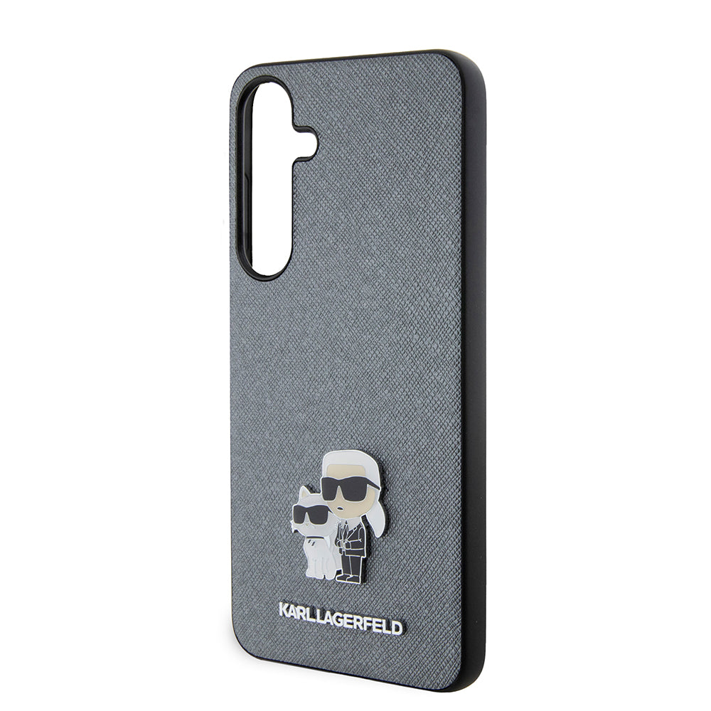 Suojakotelo Samsung Galaxy S24+ S926:lle, Karl Lagerfeld, Saffiano Karl & Choupette Metal, Harmaa