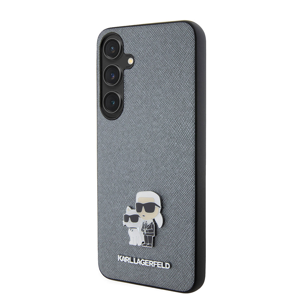 Suojakotelo Samsung Galaxy S24+ S926:lle, Karl Lagerfeld, Saffiano Karl & Choupette Metal, Harmaa