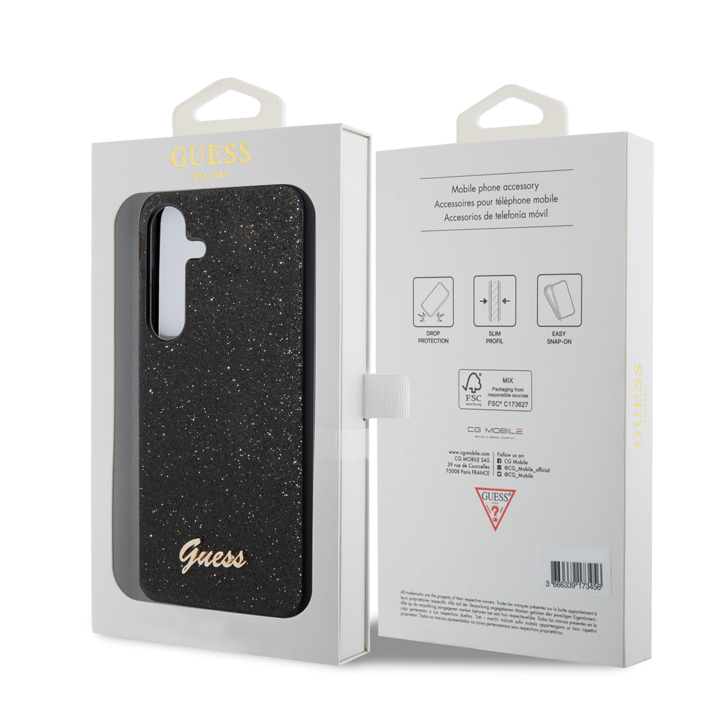Kotelo Samsung Galaxy S24 S921:lle, Guess, Glitter Script, Musta