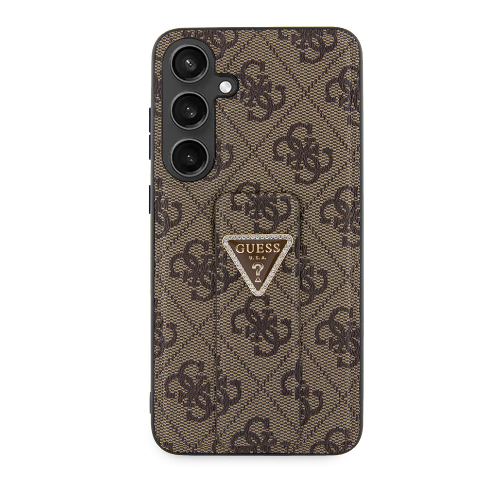 Suojakotelo Samsung Galaxy S24 S921:lle, Guess, Grip Stand 4G Triangle Strass, Ruskea