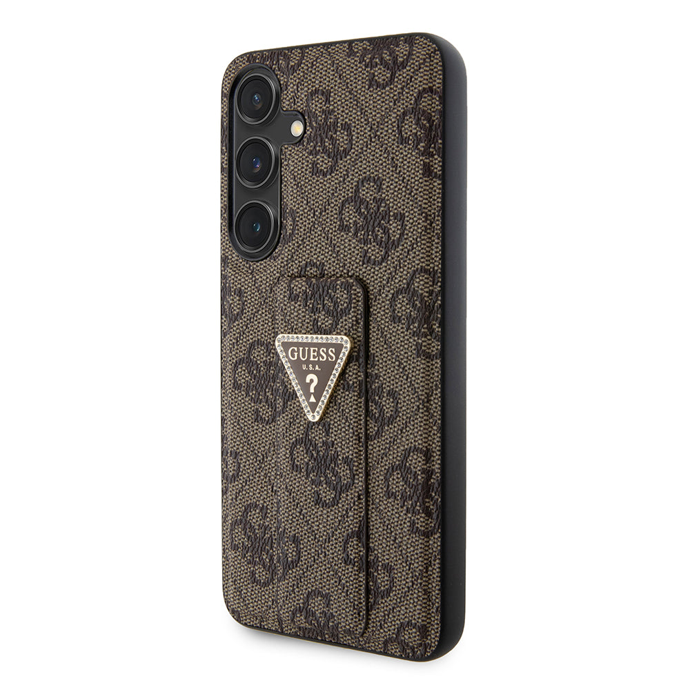 Suojakotelo Samsung Galaxy S24 S921:lle, Guess, Grip Stand 4G Triangle Strass, Ruskea