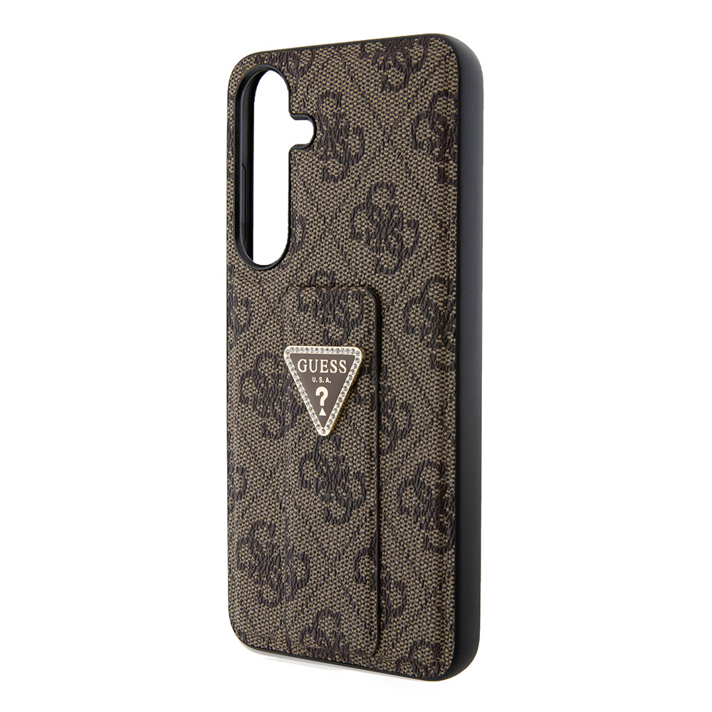 Suojakotelo Samsung Galaxy S24 S921:lle, Guess, Grip Stand 4G Triangle Strass, Ruskea