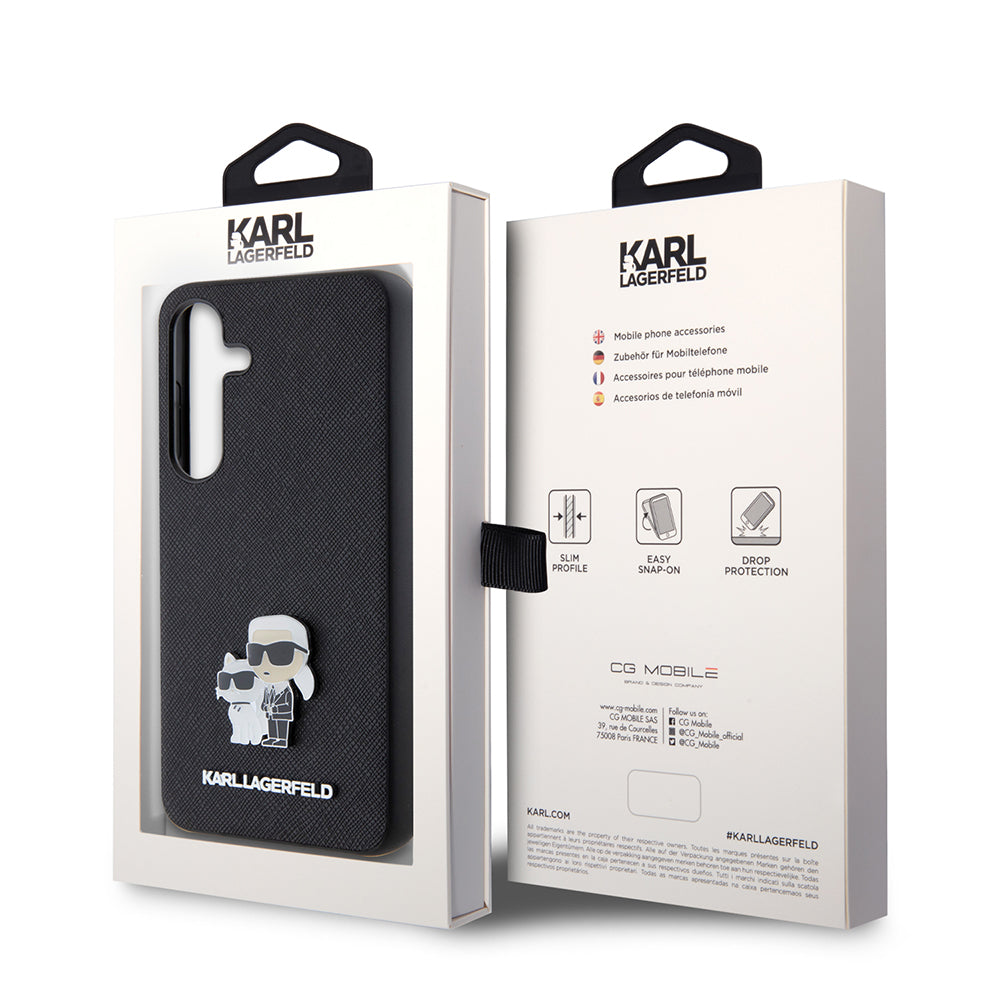 Case for Samsung Galaxy S24 S921, Karl Lagerfeld, Saffiano Karl & Choupette Metal, Black