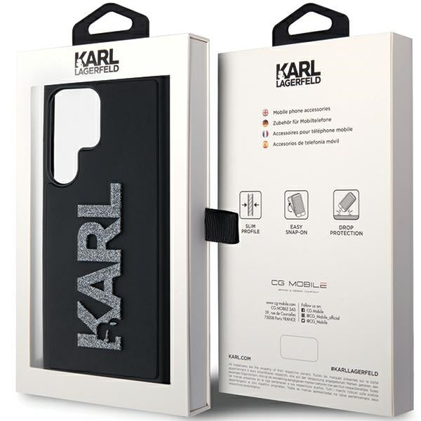 Kotelo Samsung Galaxy S24 Ultra S928:lle, Karl Lagerfeld, 3D Rubber Glitter Logo, Musta