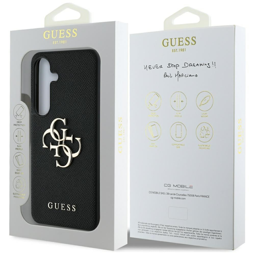 Suojakotelo Samsung Galaxy S25+ S936, Guess, 4G Grained Big and Classic Logo, Musta