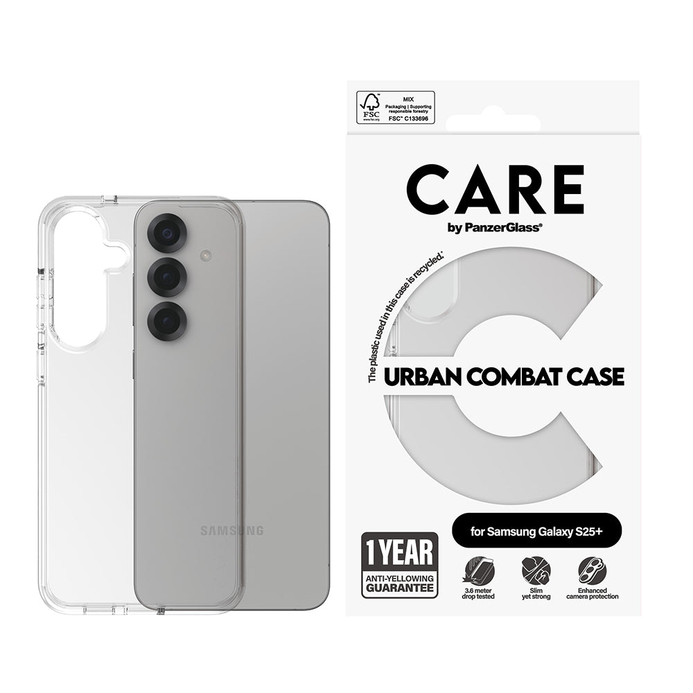 Kotelo Samsung Galaxy S25+ S936:lle, PanzerGlass, Care Urban Combat, Läpinäkyvä