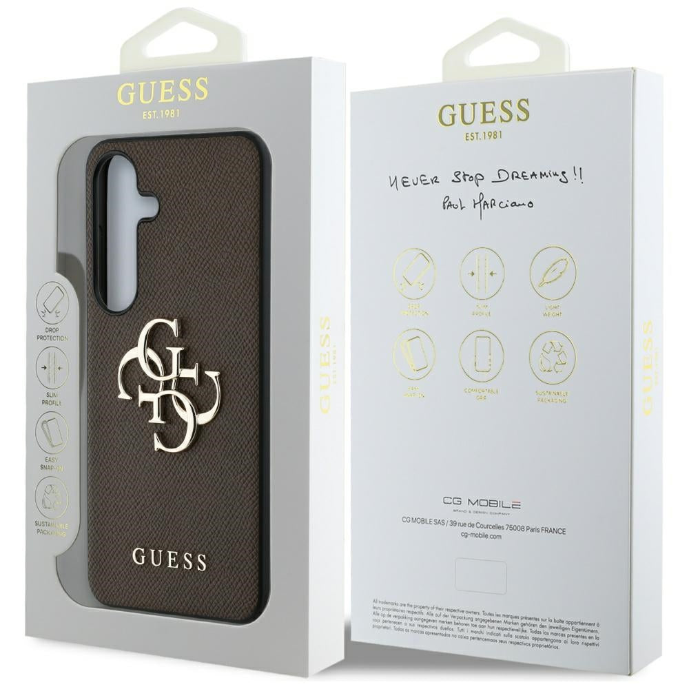 Suojakotelo Samsung Galaxy S25 S931:lle, Guess, 4G Grained Big and Classic Logo, Ruskea