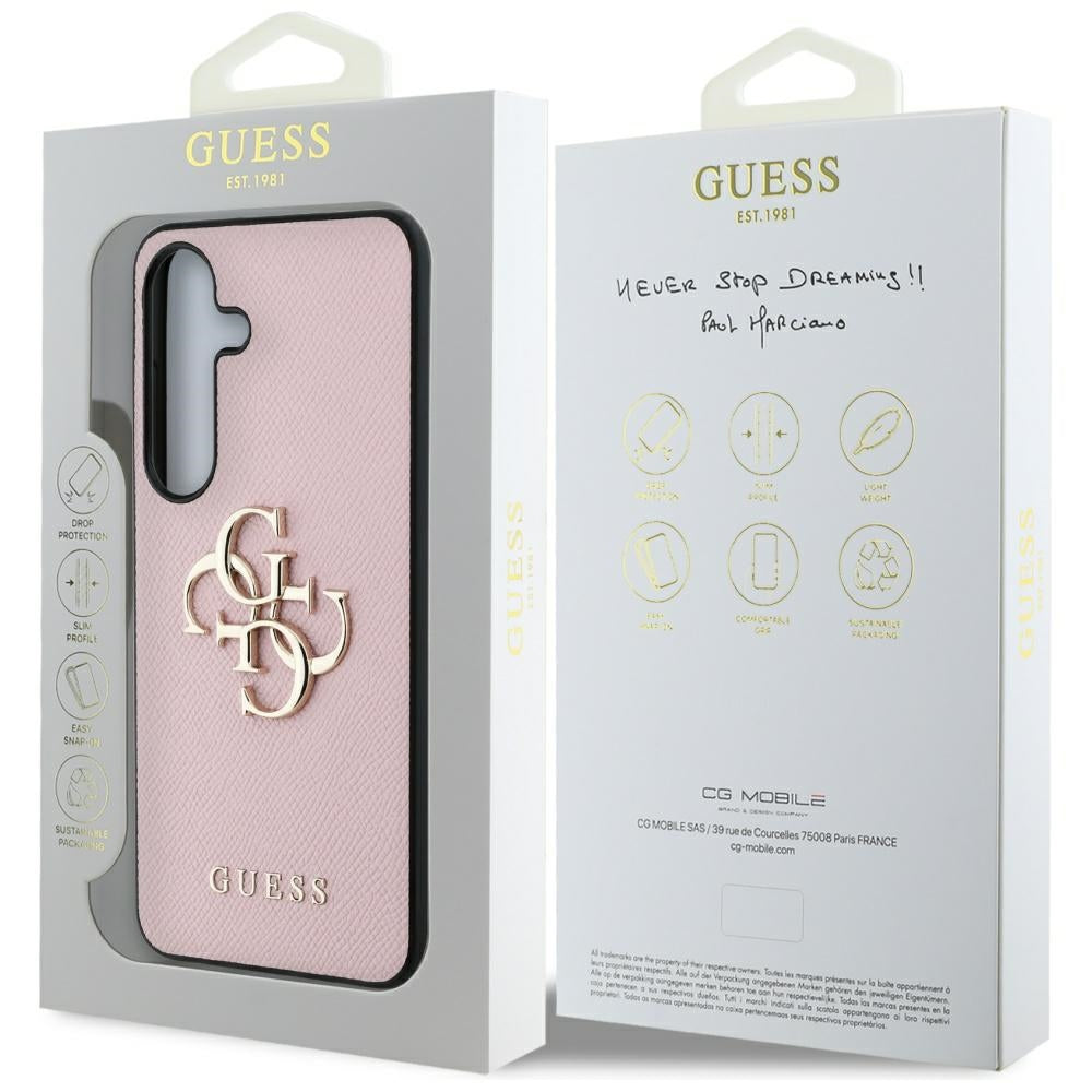 Suojakotelo Samsung Galaxy S25 S931:lle, Guess, 4G Grained Big and Classic Logo, Pinkki
