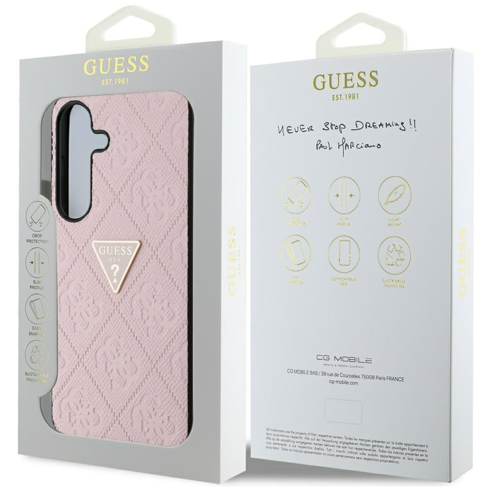 Kotelo Samsung Galaxy S25 S931:lle, Guess, Grained Hot Stamp 4G Triangle, Pinkki