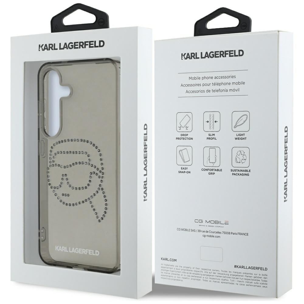 Kotelo Samsung Galaxy S25 S931:lle, Karl Lagerfeld, IML Rhinestones Karl's Head, Musta