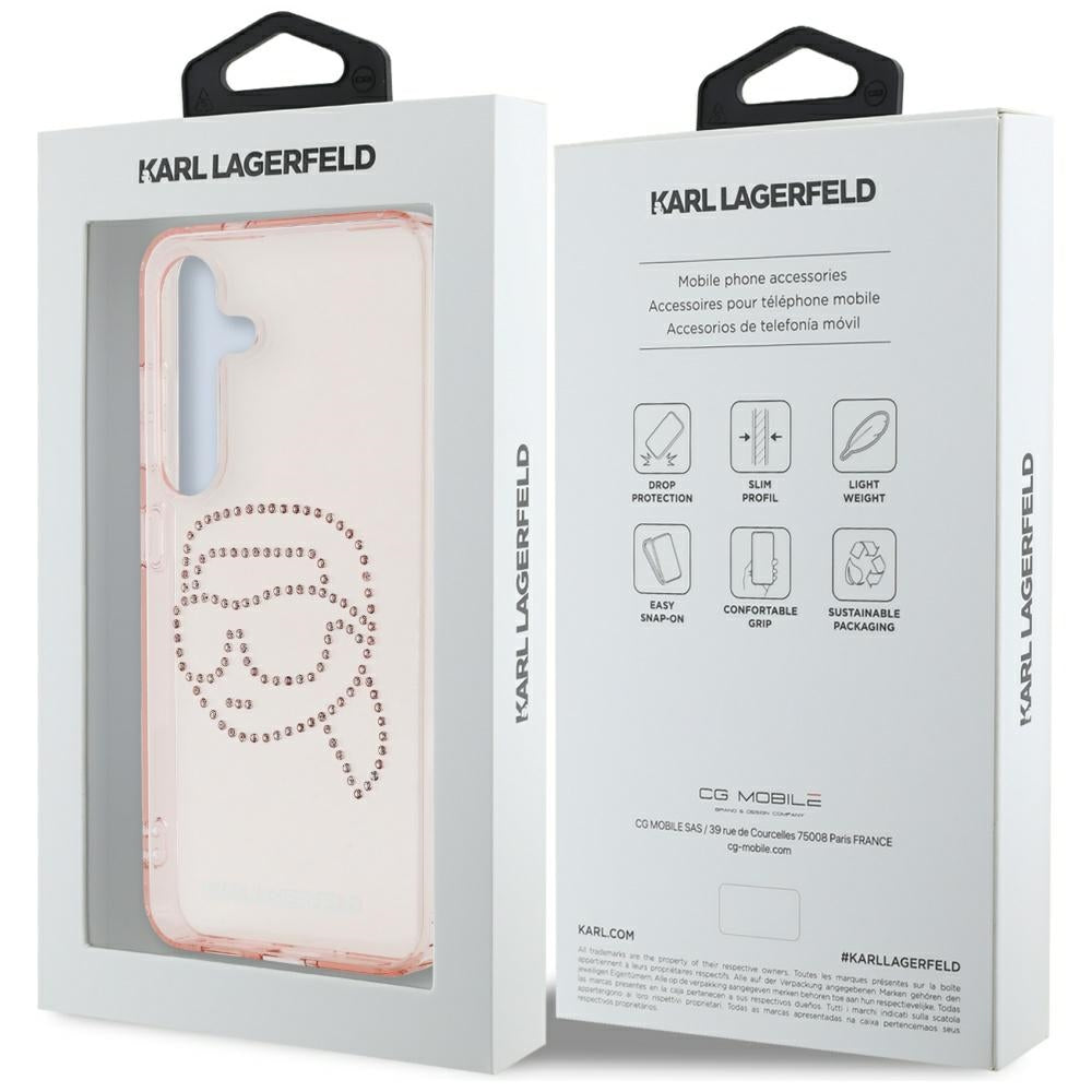 Kotelo Samsung Galaxy S25 S931:lle, Karl Lagerfeld, IML Rhinestones Karl's Head, Pinkki