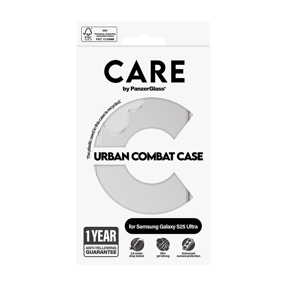 Suojakotelo Samsung Galaxy S25 S931:lle, PanzerGlass, Care Urban Combat, Läpinäkyvä