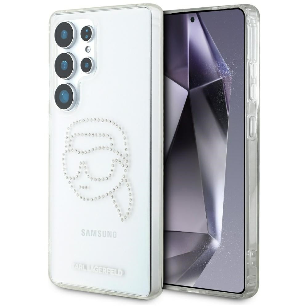 Case for Samsung Galaxy S25 Ultra S938, Karl Lagerfeld, IML Rhinestones Karl's Head, Transparent