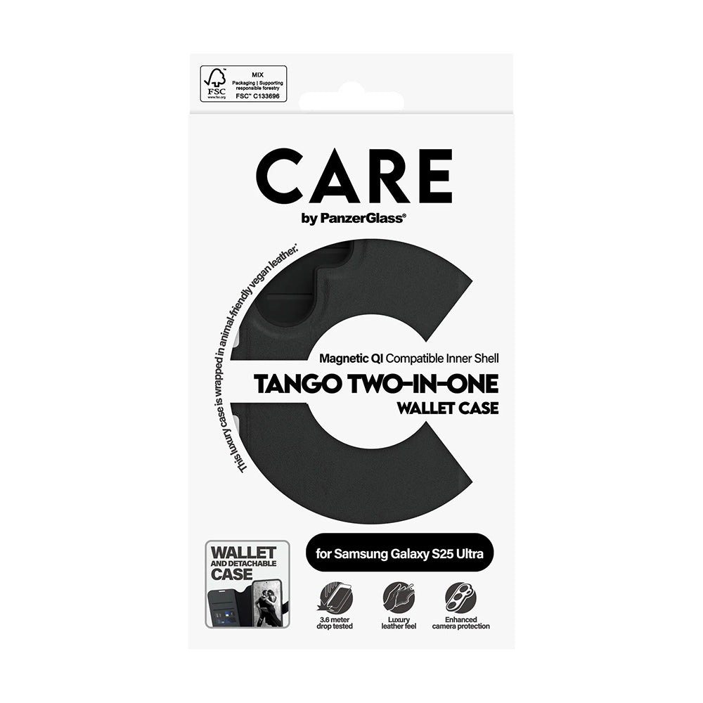 Suojakotelo Samsung Galaxy S25 Ultra S938:lle, PanzerGlass, Care Feature Tango Two-in-One, Musta
