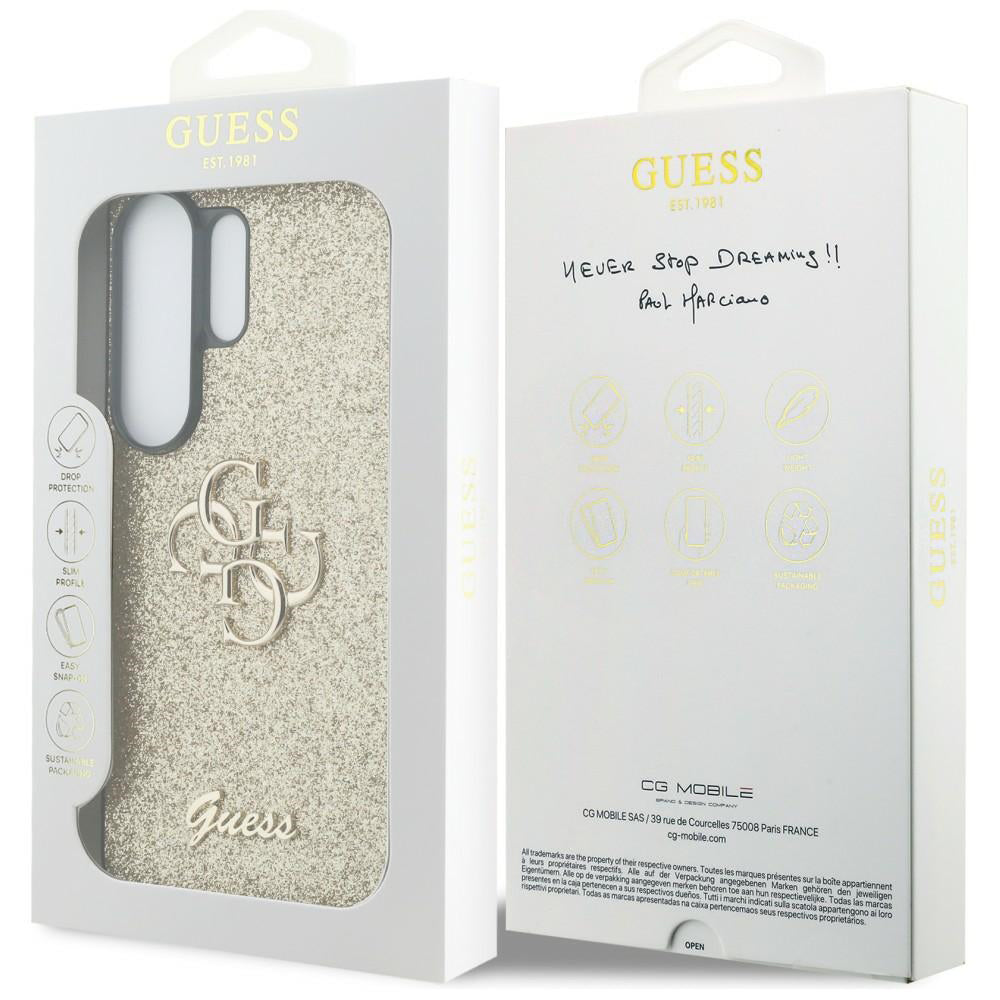 Kotelo Samsung Galaxy S26 Ultra S948:lle, Guess, Fixed Glitter Big 4G Metal Frame, Kultainen