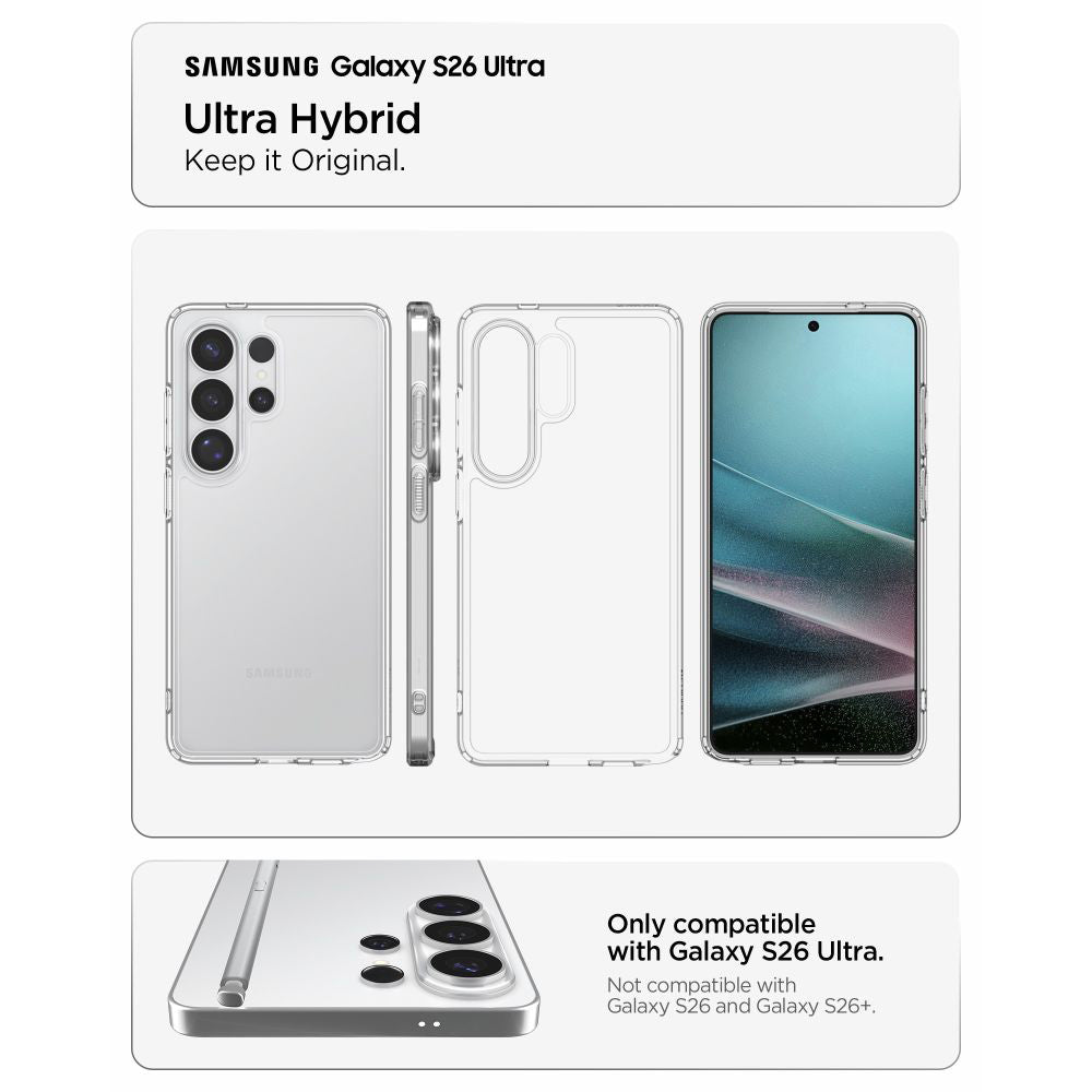 Suojakotelo Samsung Galaxy S26 Ultra S948:lle, Spigen, Ultra Hybrid, Läpinäkyvä ACS10677