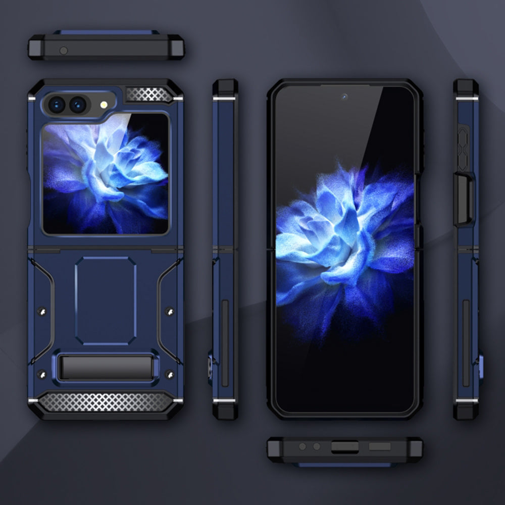 Kotelo Samsung Galaxy Z Flip5 F731:lle, Techsuit, Hybrid Armor Kickstand, Sininen