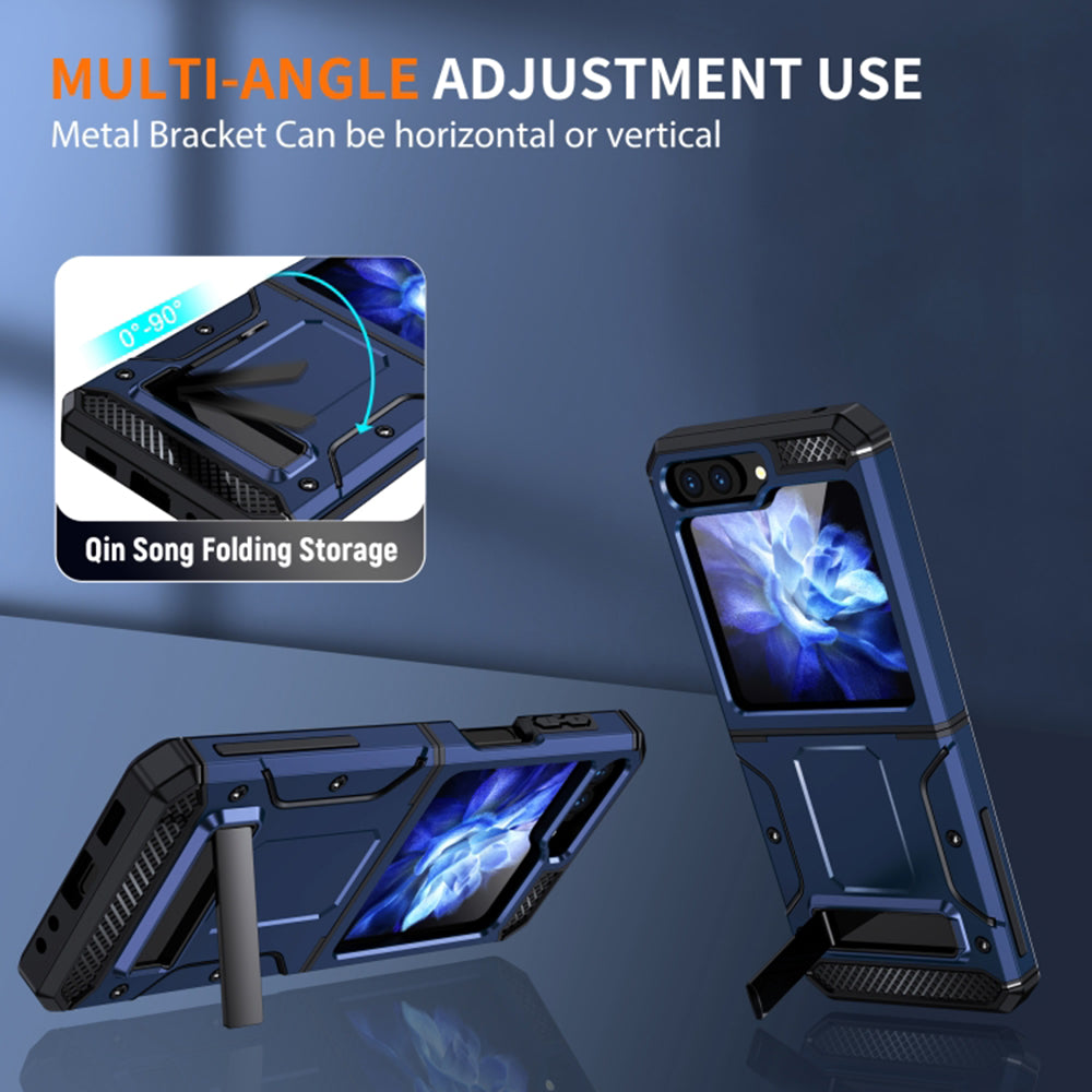 Kotelo Samsung Galaxy Z Flip5 F731:lle, Techsuit, Hybrid Armor Kickstand, Sininen