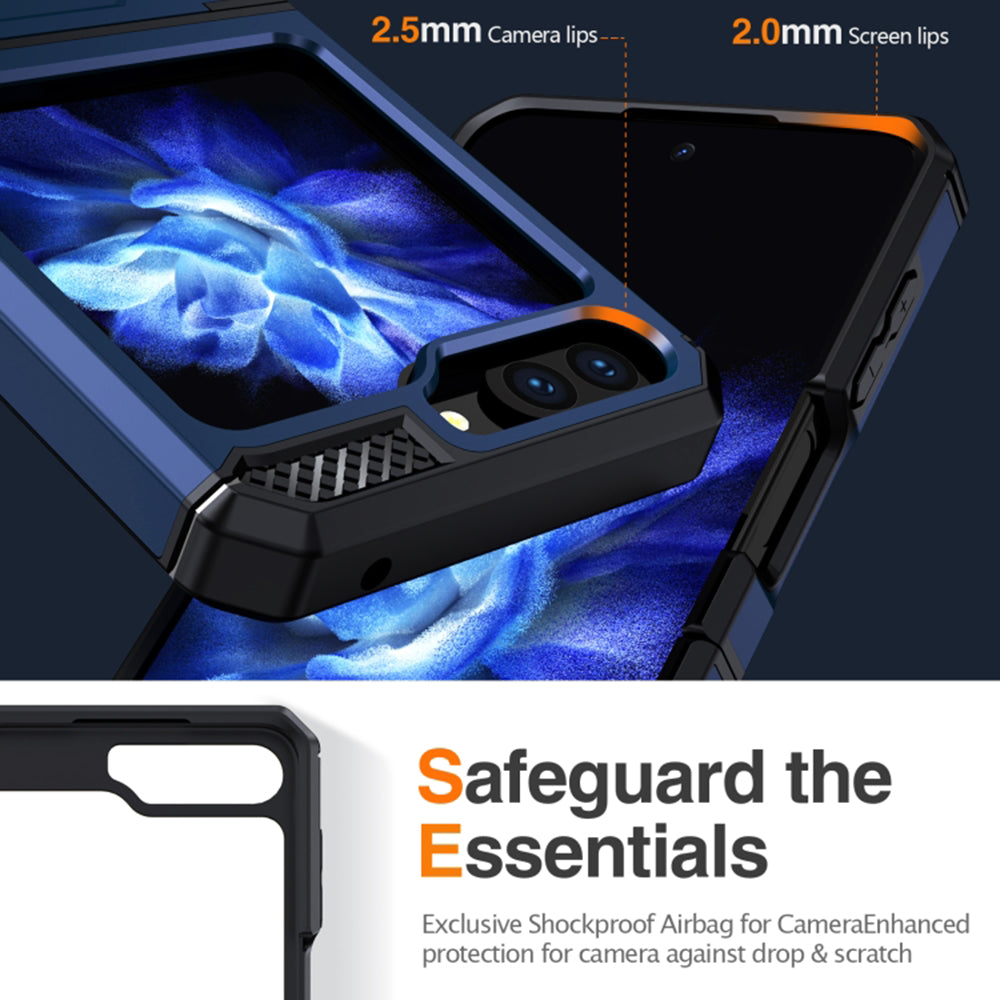 Kotelo Samsung Galaxy Z Flip5 F731:lle, Techsuit, Hybrid Armor Kickstand, Sininen
