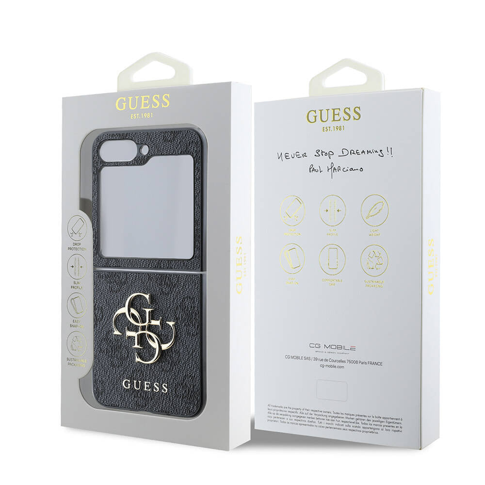 Kotelo Samsung Galaxy Z Flip7 FE F761 / Z Flip6 F741, Guess, 4G Metal Logo, Musta