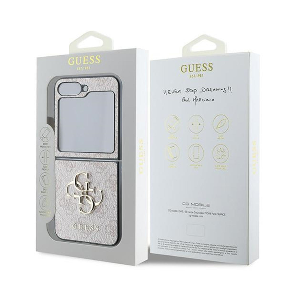 Kotelo Samsung Galaxy Z Flip7 FE F761 / Z Flip6 F741, Guess, 4G Metal Logo, Pinkki