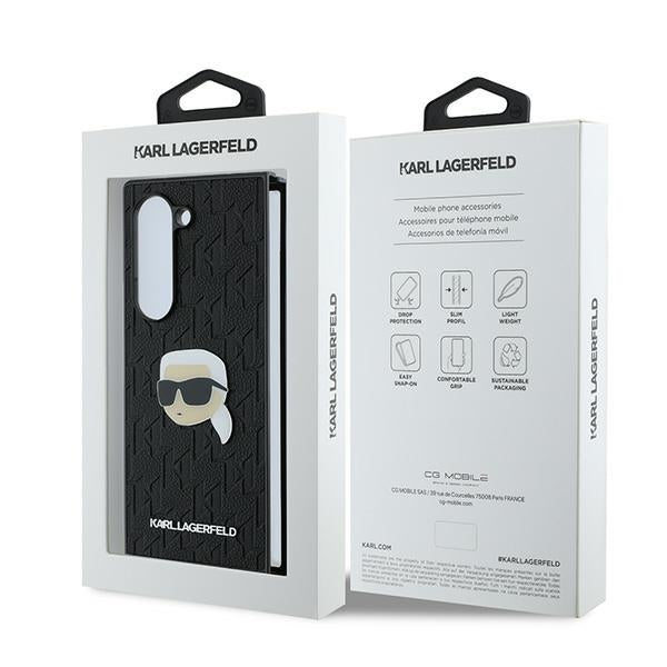Kotelo Samsung Galaxy Z Fold6 F956:lle, Karl Lagerfeld, Saffiano Monogram Karl's Head Metal, Musta