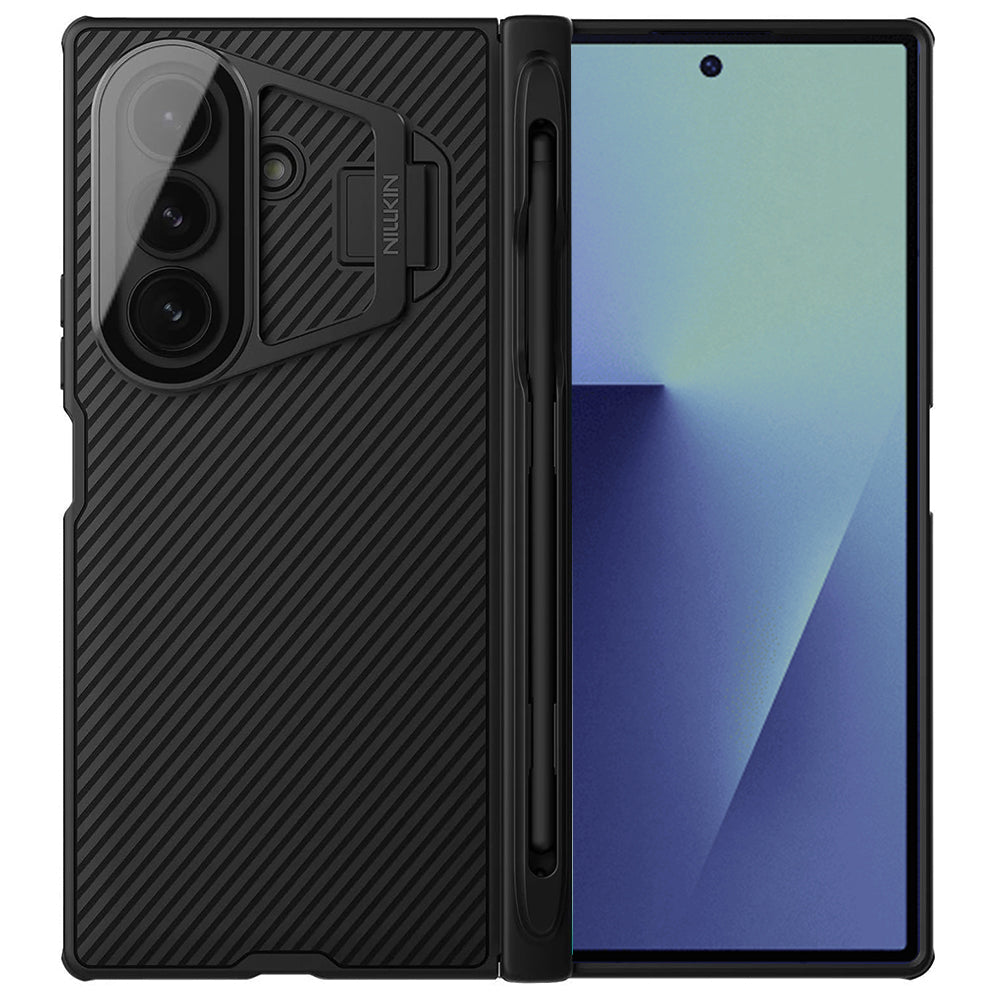 Kuori Samsung Galaxy Z Fold7 F966:lle, Nillkin, CamShield Prop läpinäkyvällä linssinsuojalla ja S-Pen-telineellä, musta