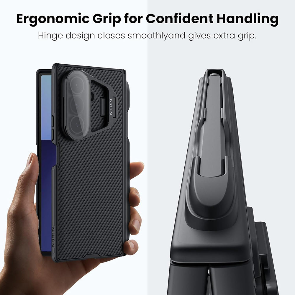 Kuori Samsung Galaxy Z Fold7 F966:lle, Nillkin, CamShield Prop läpinäkyvällä linssinsuojalla ja S-Pen-telineellä, musta