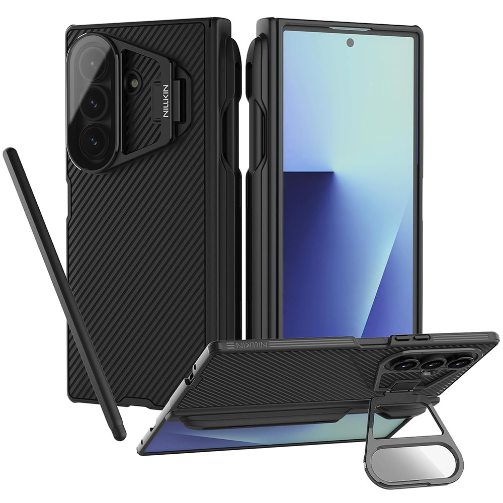 Kuori Samsung Galaxy Z Fold7 F966:lle, Nillkin, CamShield Prop läpinäkyvällä linssinsuojalla ja S-Pen-telineellä, musta